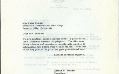 July 1964 letters(2)to and from Art Modell to 20th Century Fox 144993