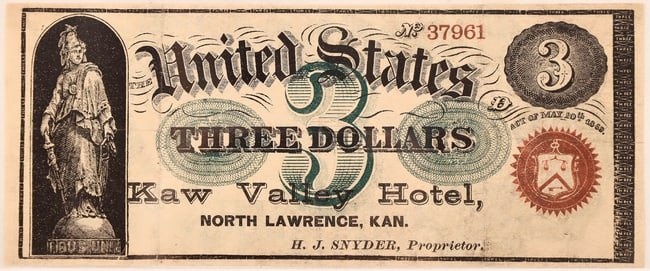 Kaw Valley Hotel $3 Scrip [178759]