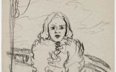 Kokoschka, attributed to Oskar (1886-1980), Girl, charcoal drawing on paper.