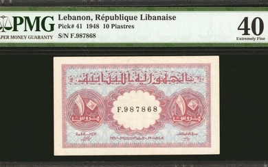 LEBANON. Republique Libanaise. 10 Piastres, 1948. P-41. PMG Extremely Fine 40.