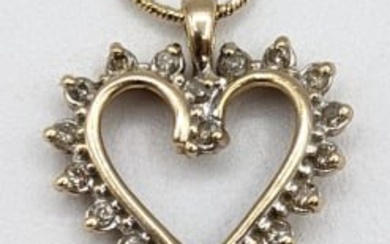 Ladies 14K Yellow Gold Diamond Heart Necklace