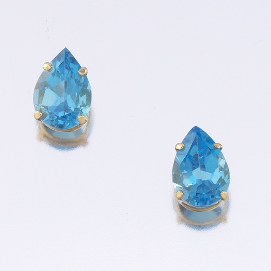 Ladies' Pair of Gold and Blue Topaz Earrings