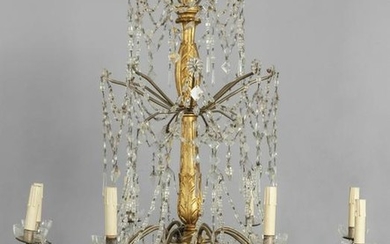 Lampadario Luigi XVI a sei luci, fusto in legno