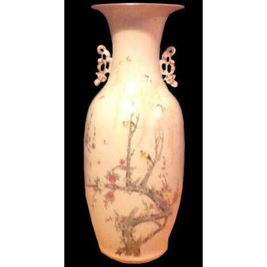 Large 19thc Chinese Birds Tree Blossoms Butterflies