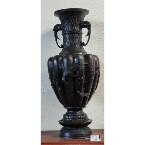Large Japanese patinated bronze fluted baluster shaped vase ...