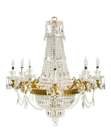 Late 19th C. French Crystal & Bronze 8 Light Chandelier