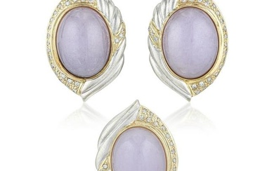 Lavender Jadeite and Diamond Ring/Earring Set