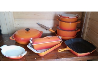 Le Creuset including 3 casserole dishes with lids, frying pa...