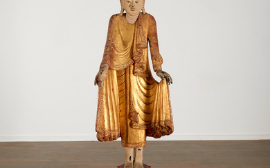 Life-Size Burmese carved giltwood Buddha