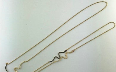 Long necklace in 750°/°° gold set with snakes...