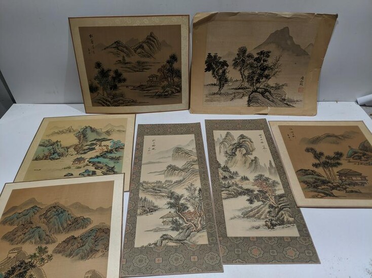 Lot 7 Vintage Chinese Landscape Paintings on Silk