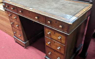 Lot details A Victorian faded walnut and leather inset twin...