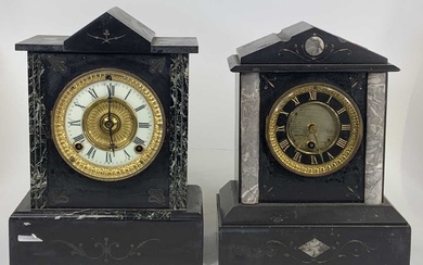 Lot details A late 19th-century slate mantel clock of architectural...