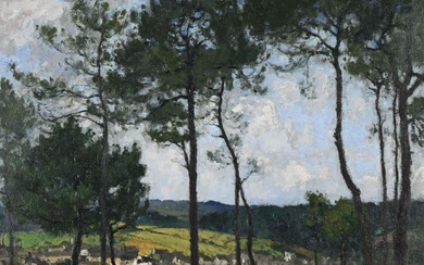 Louis Marie DESIRE-LUCAS (1869-1949) "Pouldavid à travers les pins", Huile sur toile signée en bas...