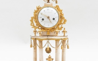 Louis XVI Ormolu-Mounted White and Grey Marble Portico Mantel Clock, the Movement by Achille Jacques