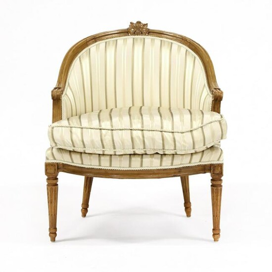 Louis XVI Style Carved Walnut Bergere