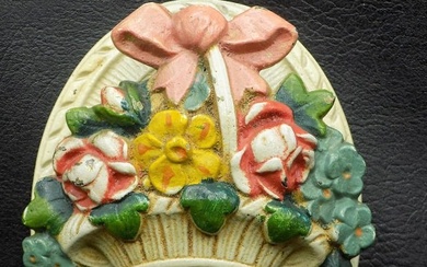 Lovely antique cast iron flower basket door knocker