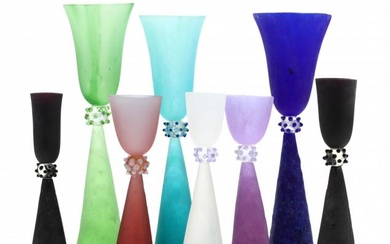 Lucartha Kohler (PA/NC, 1938-2017), Eight Art Glass Goblets