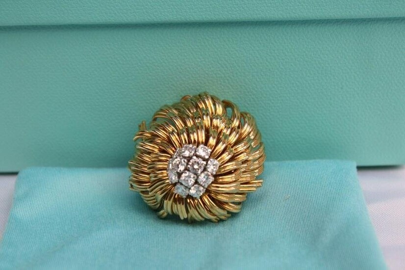 MAGNIFICENT FRENCH TIFFANY & CO 18K GOLD DIAMOND BROOCH