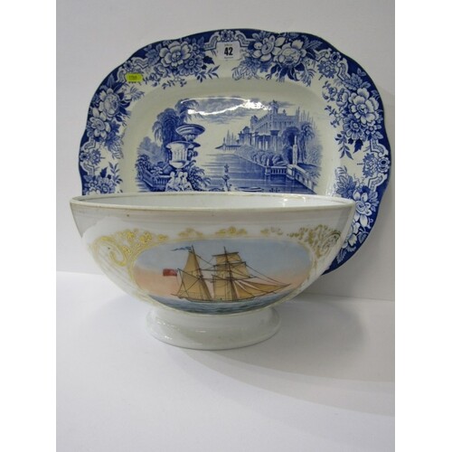 MARITIME, porcelain punch bowl with sailing ship portrait, ...