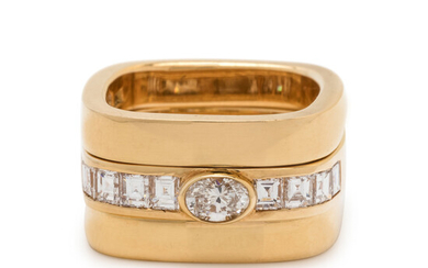 MARVIN SCHLUGER, YELLOW GOLD AND DIAMOND RING SET
