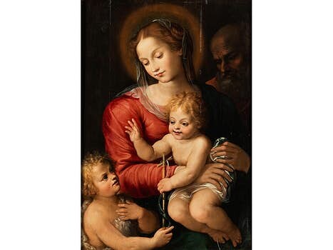 Maler der Toskanischen Schule des 16. Jahrhunderts, MADONNA MIT DEM JESUSKNABEN UND JOHANNES DEM TÄUFER