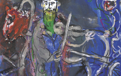Marc Chagall (1887-1985) Le Violoniste à la barbe verte sur fond bleu