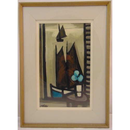 Markey Robinson framed oil on canvas of a view from a window...