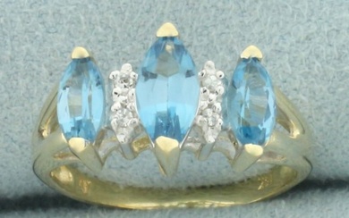 Marquise Blue Topaz and Diamond Ring in 14k Yellow Gold