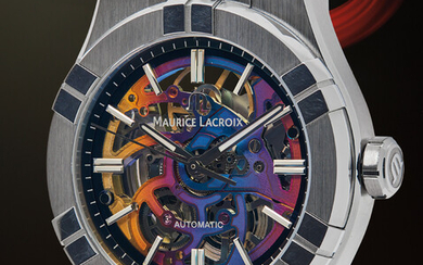 Maurice Lacroix, Ref. AI6007-TIMEOFART22 A unique stainless steel wristwatch with multi-chromatic iridescent skeletonized dial, sold to benefit Swiss Institute