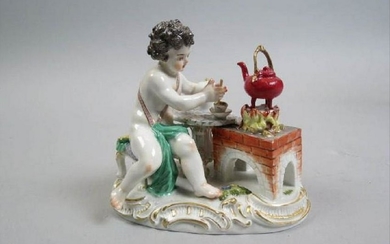 Meissen Porcelain Figurine Of Cherub Making Potion