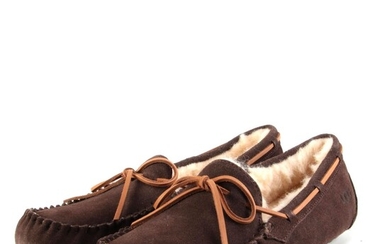 Men's UGG Olsen Moccasins in Espresso Brown Suede with Wool Lining