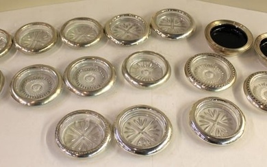 Mixed lot of 16 silver rimmed and glass coasters