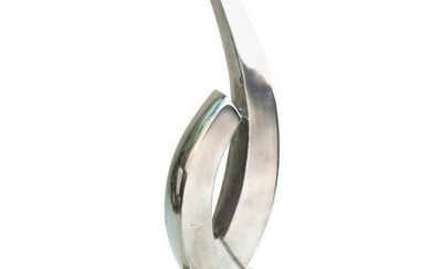Modern Abstract Chromed Metal Sculpture w Marble