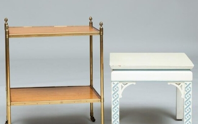Modern Brass-Mounted Satinwood Cross Banded Two-Tier