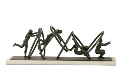 Modern Bronze Acrobat Figural Rings Art Sculpture