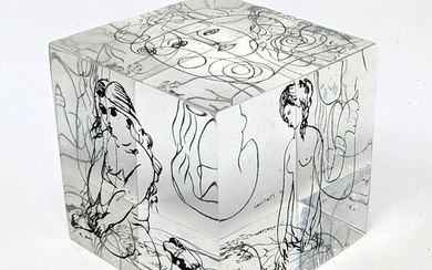Modernist Lucite Cube. PABLO PICASSO, HENRI MATISSE, et