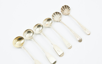 Mustard spoons, 6 pieces, sterling silver, England.