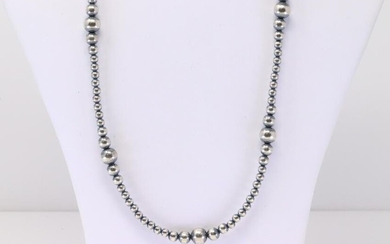 Native America Navajo Handmade Sterling Silver Pearl Beaded Necklace.
