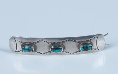 Native American Sterling Silver & Turquoise Hair Clip