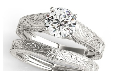 Natural 2 CTW Diamond Engagement Ring SET 18K White Gold