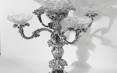 Neoclassical Silver Plate and Crystal Epergne
