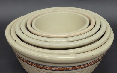 Nest of of Six Signed Red Wing Sponge Band Bowls from the 1920's - 5" , 6", 7", 8", 9", 10". All