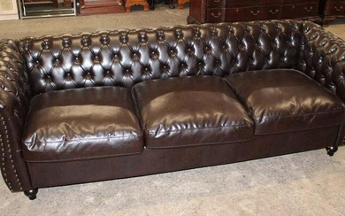 Nice Chesterfield style leather like button tuft sofa in the dark brown color