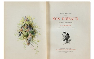 Nos oiseaux. Paris, 1887. Demi-maroquin vert (Champs). 2e éd. avec une aquarelle originale., [Giacomelli, Hector] – André Theuriet