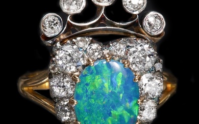 OPAL AND DIAMOND CROWNED HEART CLUSTER RING, Fine opal with...