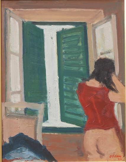 OVE OLSON. Woman by the window, oil on Board, signed Olson, dated -72.