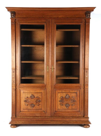 (-), Oak Pander 2-door cabinet with stitching and...