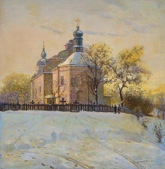 Oil painting Landscape with a church Tyukha Ivan