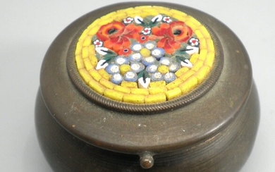 Old Italian Tobacco Box Decorated with Micro-Mosaic Crafting